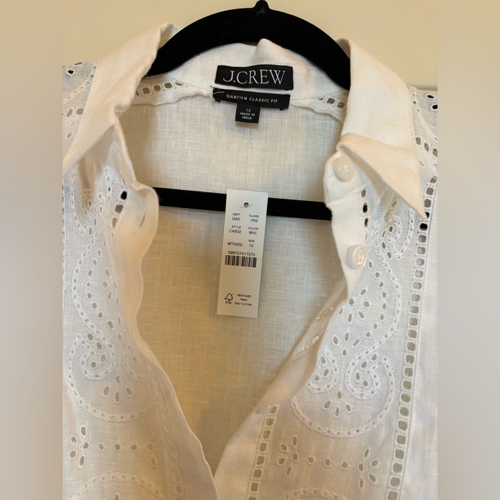 J. Crew Garçon Classic Shirt in Eyelet Linen, White, size 12 NWT - Picture 7 of 8